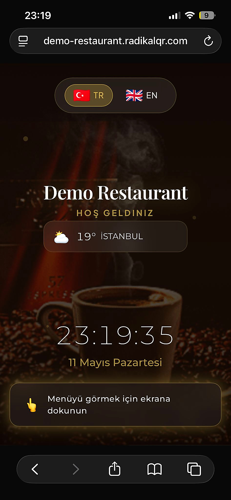 QR Menü karşılama ekranı